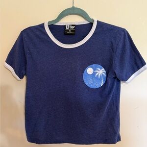 Cotton On Blue and White Crop Top with Retro Design